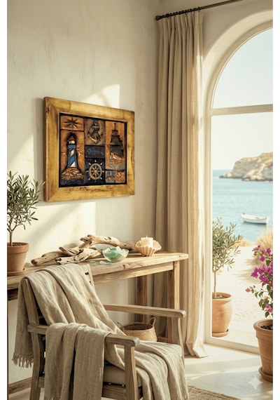 Akdeniz Marin Konsept El Yapımı Seramik Ahşap Duvar Panosu - Yazlık Ve Sahil Evi Dekoru 26x30 Cm Çerçeveli Akdeniz Marin Konsept El Yapımı Seramik Ahşap Duvar Panosu - Yazlık Ve Sahil Evi Dekoru 26x30 Cm Çerçeveli