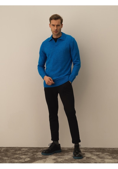 Xint Mavi Lüks Pamuk Dokulu Regular Fit Kazak 801735