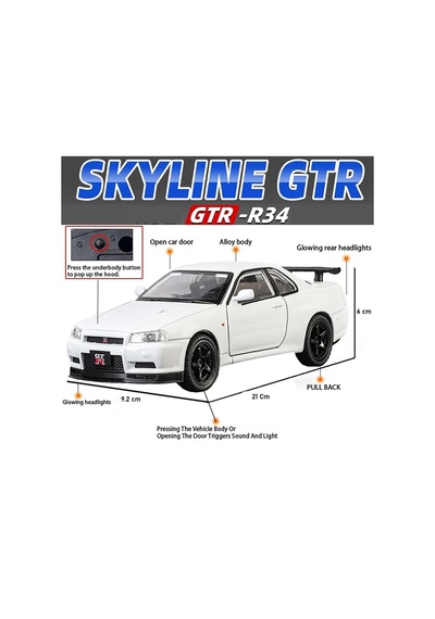 Nissan Skyline Gtr R34 1:24 Diecast Metal Model Araba Koleksiyon Sesli Işıklı Beyaz
