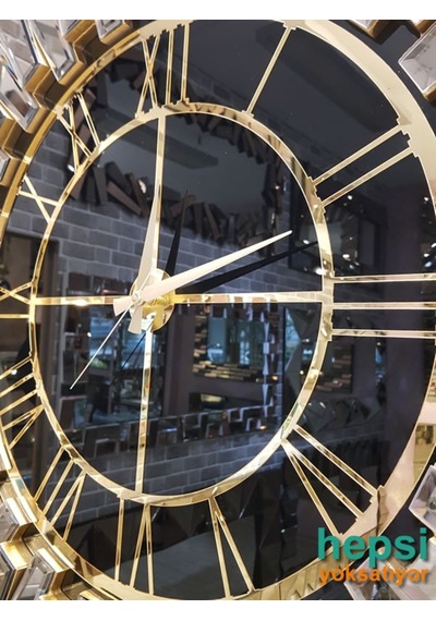 Güneş Gold Black Altın Siyah 85 Cm Dekoratif Aynalı Duvar Saati