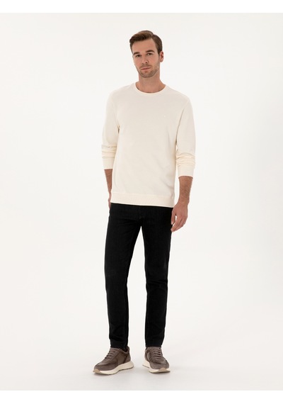 Ekru Regular Fit %100 Pamuk 3 İplik Bisiklet Yaka Sweatshirt Bej