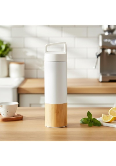 600 Ml Bambu Tabanlı Kulplu Çelik Termos Mug - 5 Renk Seçenekli Sıcak/soğuk Tutucu Seyahat Bardağı Beyaz Çok Renkli