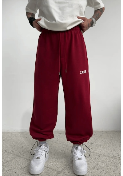 Zaee Nakışlı Yazlık Kumaş Ayarlanabilir Paça Baggy Premium Eşofman Altı Bordo