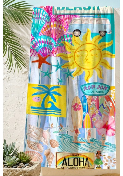 Tropikal Surf Deniz Temalı Plaj Havlusu - Bohem Marine Turkuaz Pembe Hızlı Kuruyan Mikrofiber Havlu Köpük Papatya Tropikal Surf Deniz Temalı Plaj Havlusu - Bohem Marine Turkuaz Pembe Hızlı Kuruyan Mikrofiber Havlu Köpük Papatya