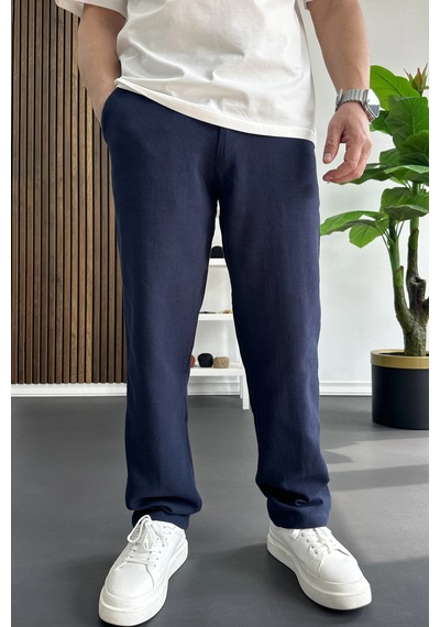 Edwox Erkek Beli Düğmeli Pantolon Lacivert Edw469
