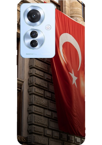 Oppo Reno 11f Uyumlu Dev Türk Bayrağı Baskılı Silikon Kılıf Renkli