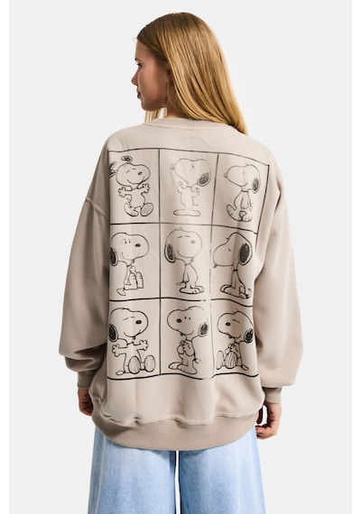it's basic  Kadın Ekru Bej W5 Oversize Baskılı %100 Koton Organik Kumaş Sweatshirt