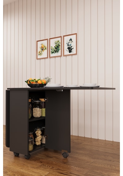 Asra Trend Katlanır Mutfak Masası KM-29 %100 MDF Tekerlekli Akıllı Yemek Masası Koyu Gri Asra Trend Katlanır Mutfak Masası KM-29 %100 MDF Tekerlekli Akıllı Yemek Masası Koyu Gri