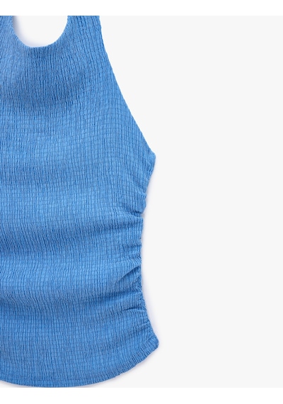 Koton Koton X Sibil Çetinkaya - Bürümcük Kumaş Sırt Dekolteli Kobalt Halter Yaka Bluz Mavi 6sak10075uk