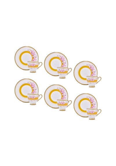 Aryıldız Jevel 12 Parça 6 Kişilik Kahve Fincan Takımı Sarı 90 Ml Çok Renkli