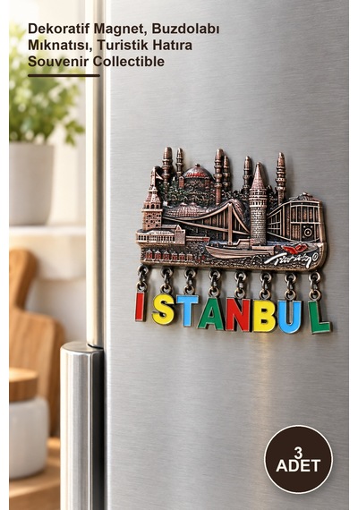 3 Adet Sarkaçlı İstanbul Temalı Magnet Dekoratif Magnet, Buzdolabı Mıknatısı, Turistik Hatıra Souvenir Collectible