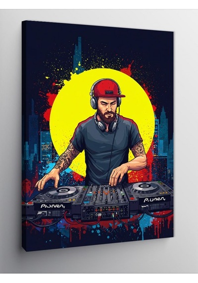 Kanvas Tablo Dj Ve Gece Şehri Manzarası 70cmx100cm