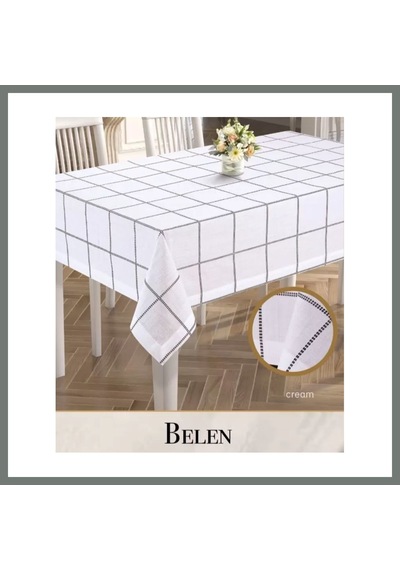 Bezos 155x220 Cm Belen Model Krem Keten Masa Örtüsü Şık Yemek Masası Salon Dekoru Mmbz