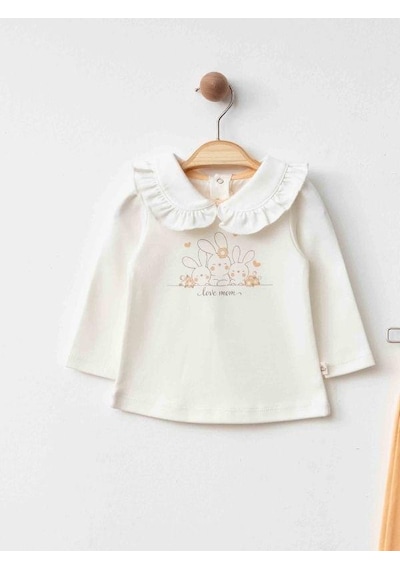 Zekids Kız Bebek Bebe Yaka Tavşan Baskılı Organik Eşofman Takım-15491 SOMON