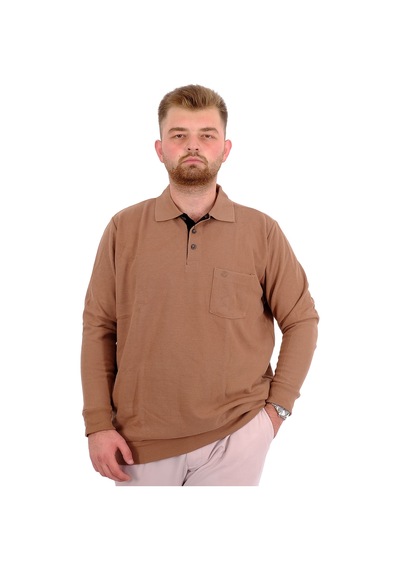Mode Xl Büyük Beden Erkek Sweat Polo Selanik Basic 20441 Sütlü Kahve Sütlü Kahve