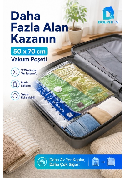 Vakumlu Poşet 50x70 Cm L Boy Yorgan Battaniye Hurç Giysi Saklama Torbası 1 Adet Şeffaf