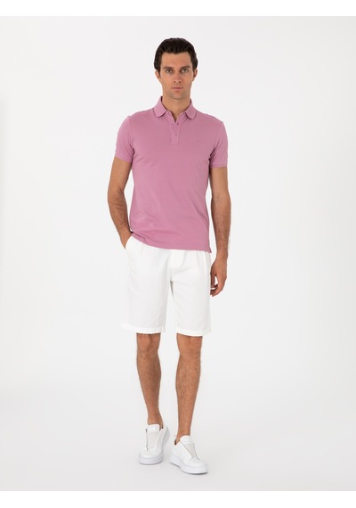Gül Kurusu Slim Fit Polo Yaka Pamuklu Basic T-shirt Pembe