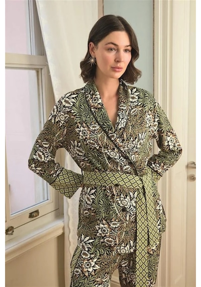 Ang Butik Kadın Çiçek Yaprak Ve Etnik Desenli Pijama Takımı Siyah