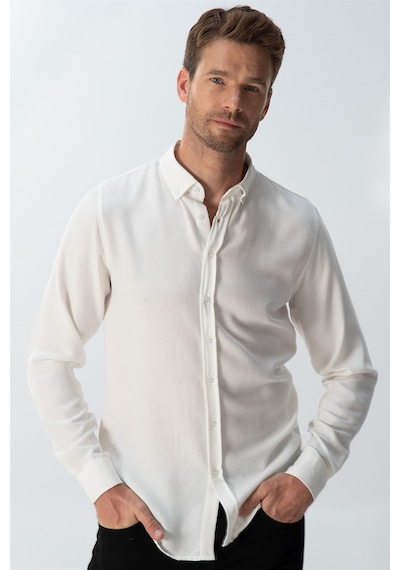 Tudors Slim Fit Kışlık Yün Viskon Düz Gömlek-25543 Beyaz Tudors Slim Fit Kışlık Yün Viskon Düz Gömlek-25543 Beyaz