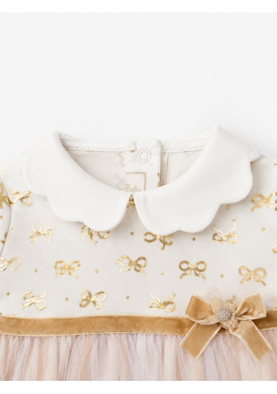 Babyhola Tül Etekli Kız Bebek Elbise Gold Varak Detaylı 15404 Sarı