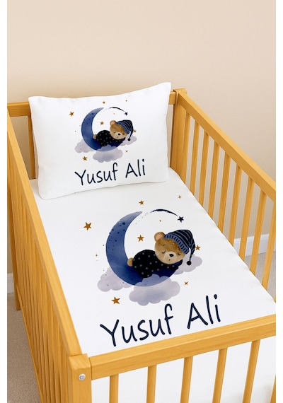 İsimli Bebek Nevresim Takımı 70x120 CM Park Yatak Nevresim Seti Ekru