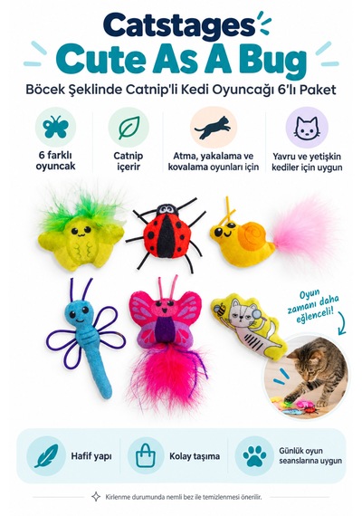 Petstages Cute As A Bug Böcek Şeklinde Catnip'li Kedi Çiğneme Oyuncağı 6'lı Paket