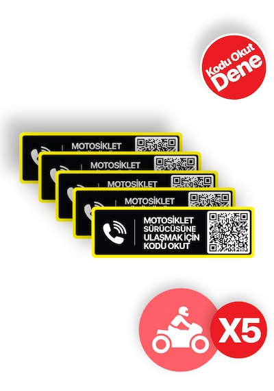 Meo 5'li Paket - Motosiklet Numaratörü - Dıştan Yapıştırma - Qr Kodlu Numaratör Yatay Etiket Sarı Siyah