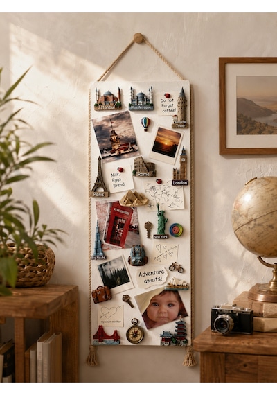 Magnet Panosu , 30x90cm Mıknatıslı Beyaz Pano Jüt Halatlı Dekoratif Büyük Boy Hatırlatma Panosu Diğer
