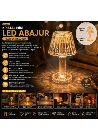 Yakut-9878 Kristal Damlalı Mumluk Ve Mini Pilli Masa Lambası Abajur- 24'li Paket Diğer
