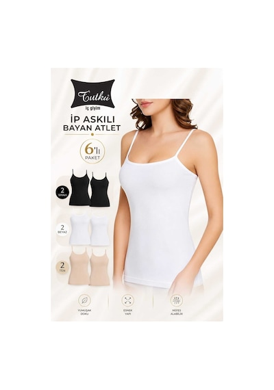 Tutku Kadın İp Askılı Pamuklu Atlet 6'lı Paket - 2 Beyaz 2 Siyah 2 Ten Sürpriz Hediyeli Ekru Tutku Kadın İp Askılı Pamuklu Atlet 6'lı Paket - 2 Beyaz 2 Siyah 2 Ten Sürpriz Hediyeli Ekru