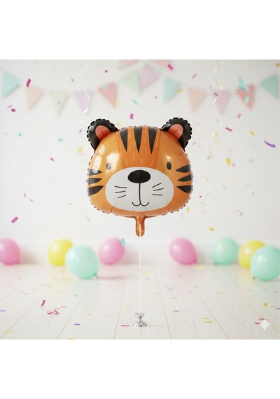 52x53 Cm Kaplan Kafası Folyo Balon - Doğum Günü Parti Dekorasyon Balonu Çok Renkli