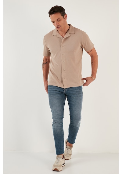 Buratti Pamuklu Regular Fit Kısa Kollu 2'Li Paket Erkek Gömlek 5902640S2 Vizon-Indigo