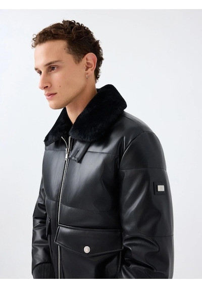 Regular Fit Erkek Mont Pu Siyah