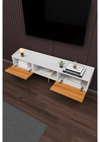 Asra Trend Tv Ünitesi Tv Sehpası T-28 %100 MDF Ayaklı Modern Medya Ünitesi Beyaz - Petra