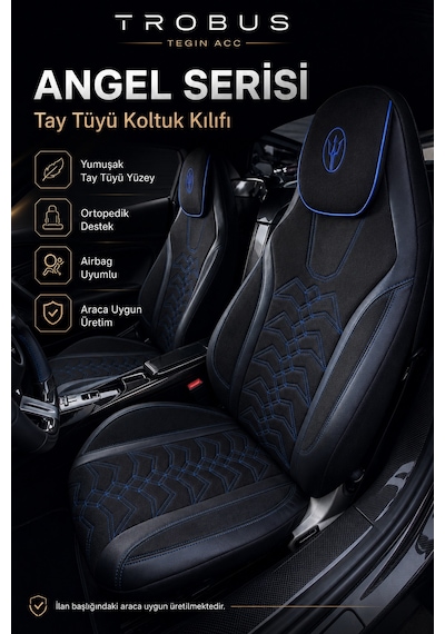 Seat Leon 2005 Ve Sonrası Uyumlu Angel Serisi Tay Tüyü Koltuk Kılıfı Siyah Mavi