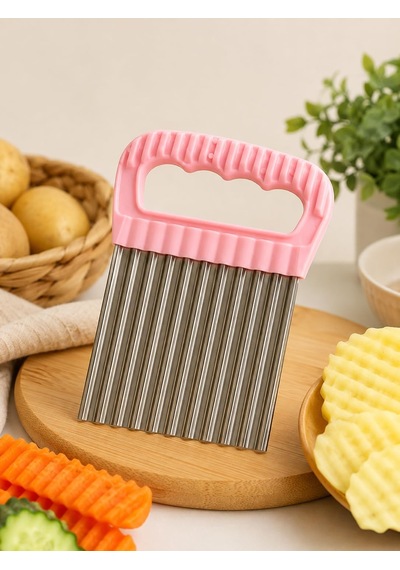 Dalgalı Sebze Dilimleyici Bıçak Patates Ve Sebze Kesme Aparatı Pembe