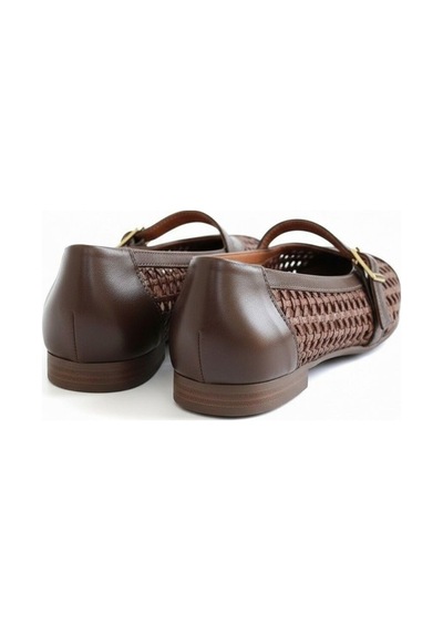 Ne&ve Shoes Kahve Deri Biye Örgü Detaylı Tokalı Kadın Babet Kahverengi