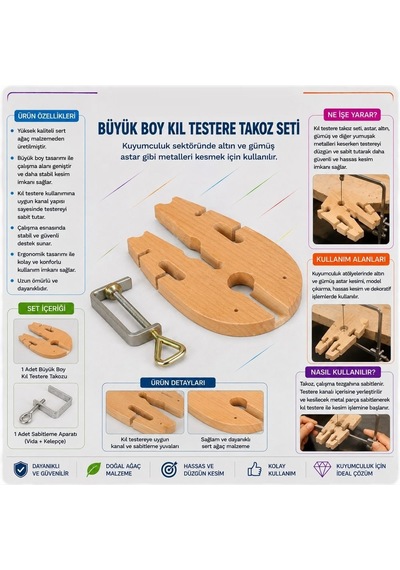 Kuyumculuk Kıl Testere Takozu Seti Büyük Boy Metalik