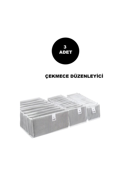 3'lü Çekmece Düzenleyici Kumaş Beyaz Diğer