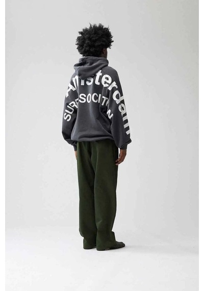 American Rag Cie Slightly Oversized Unisex Logo Line Hoodie - Rahat Ve Şık Kapüşonlu Süveter Siyah