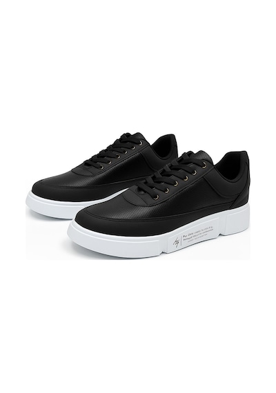 Günlük Erkek Spor Ayakkabı Bağcıklı Dikiş Detaylı Hafif Kalın Yüksek Taban Sneaker Mc06 Siyah Beyaz