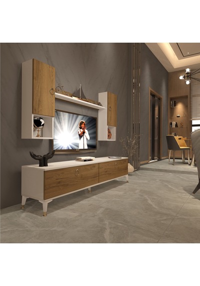 Decoraktiv Eko 5da Mdf Std Gold Tv Ünitesi Tv Sehpası - Beyaz Pera Beyaz - Meşe
