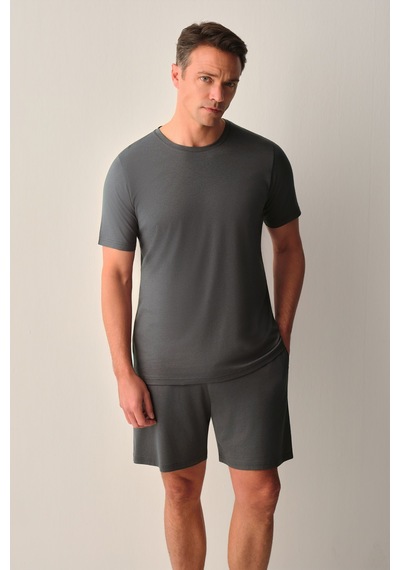 Suwen Jacob Erkek Modal Şort Pijama Takımı Sh26716663003 Gri / Antrasit