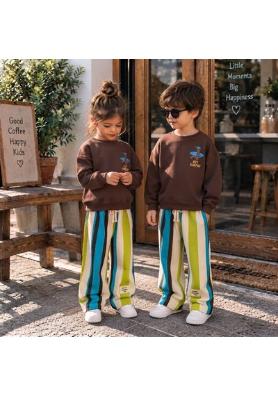 Out Surfin Baskılı Sweatshirt Çizgili Nakış Detaylı Eşofman Unisex 3ip Alt Üst Takım Kahverengi Out Surfin Baskılı Sweatshirt Çizgili Nakış Detaylı Eşofman Unisex 3ip Alt Üst Takım Kahverengi