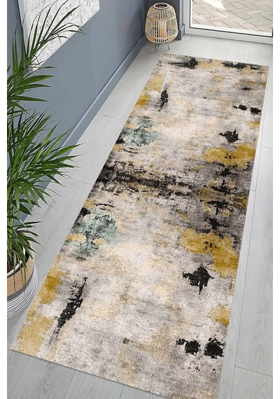 Pelangi Batik Desenli Renk Geçişli Dijital Baskı Yıkanabilir Kaymaz Taban Salon Halısı Ve Yolluk, Bej 80 X 350, 95 Diğer