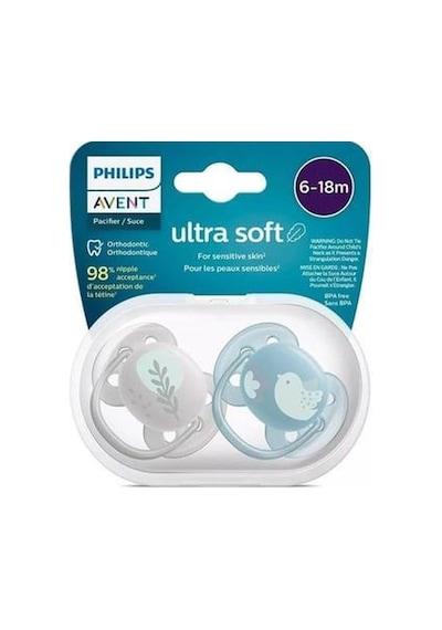 Avent Ultra Soft 6-18 Ay 2 Li Erkek Emzik Bebek Mavisi - Gri