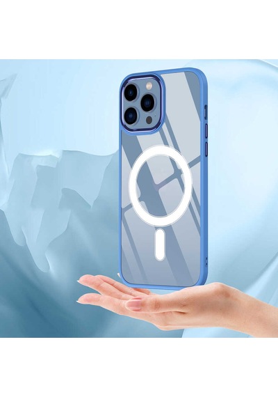Apple iPhone Uyumlu 12 Pro Max Kılıf Magsafe Şeffaf Arka Yüz Kamera Yükseltili Silikon Pazarplus Mavi