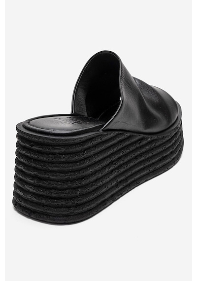 Luvishoes Marc Siyah Cilt Hakiki Deri Dolgu Topuklu Kadın Terlik Siyah