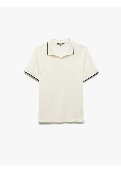 Koton Kontrast Detaylı Pamuklu Kısa Kollu Slim Fit Polo Yaka Tişört Ekru 5sam10091mk Ekru