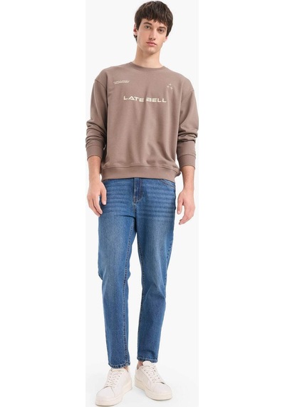 Defacto Boxy Fit Bisiklet Yaka Baskılı Sweatshirt F0117ax25aubn571 Kahve